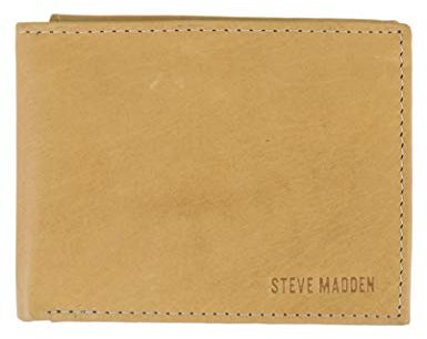 Steve Madden Herren Leather Wallet Extra Capacity Attached Flip Pockets Geldbörse, Hellbraun/Antik, Einheitsgröße