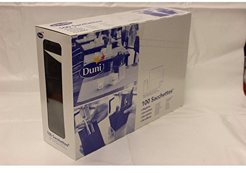 Duni 151853_(1) Bestecktaschen mit Taschentüchern, 8.5 cm x 19 cm, schwarz Sacchetto und weiß (100-er Pack)