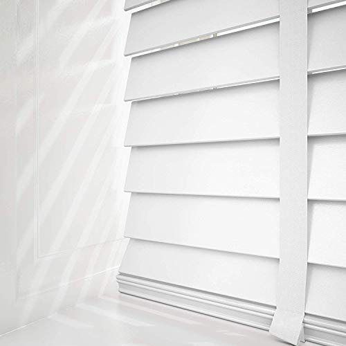 First blinds WOODEN VENETIAN BLIND WITH TAPES OR STRING REAL WOOD 50MM SLATS MADE TO MEASURE (White, 90 cm Width x 240cm Drop)