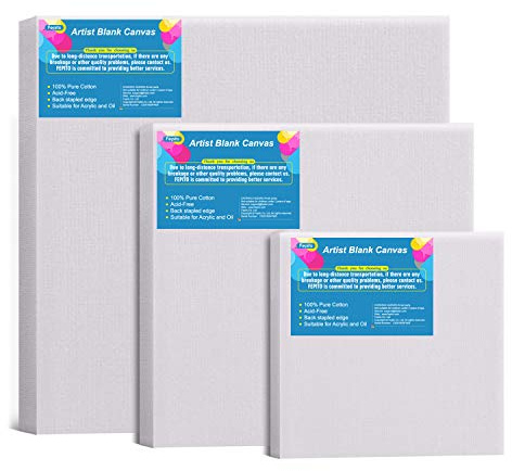 FEPITO Leinwand Set - Gestreckt Gerahmte Leinwand für Malerei - 3 Stücke Kunst für Kinder, Erwachsene, Studenten und Profis (20x20 cm, 15x15 cm, 10x10 cm)