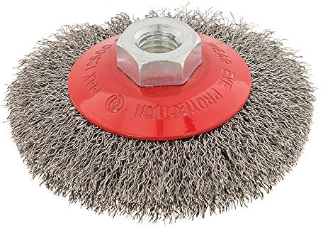 Loops 100mm Stainless Steel Wire Flat Bevel Brush -M14 Thread- Angle Grinder/Combi Power Drill Rotary Surface Wheel – Remove Rust Paint/Clean-up Welds
