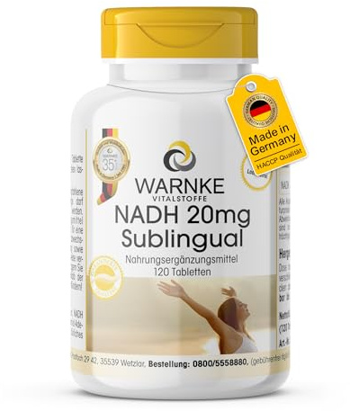 NADH Sublingual 20mg - 120 Tabletten - schluckfreundlich - hochdosiert & vegan - | Warnke Vitalstoffe - Deutsche Apothekenqualität