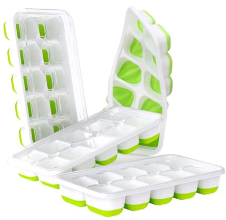 DOQAUS Ice Cube Tray with Lids - 4 Pack Stackable Silicone Ice Trays for Freezer, BPA & LFGB Safe, Easy Release for Kitchen, RV, Cocktail, Coffee, Soup & Food