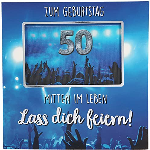 Depesche 11130-006 3D Klapp-Karte mit Musik und Licht, Glückwunsch-Karte zum 50. Geburtstag, ca. 15,5 x 15,5 cm groß, Geburtstags-Karte inkl. passendem Umschlag, innen und außen bedruckt