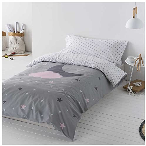 COTTON ARTean Bettbezug für Kinder/Jugendliche, wendbar, Mond und Wolke, Bett mit 105 cm