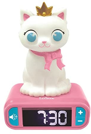Lexibook Lexibook-RL800KT Sveglia Digitale Luce Notturna Snooze, Orologio per Bambini, Gattino Luminoso, Colore Bianco/Rosa, Batterie Non Incluse