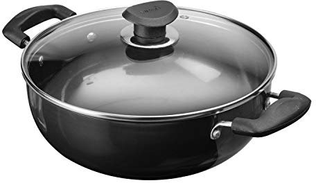 Vinod Cookware Hard Anodized Deep Kadhai with Glass Lid – Black - 1.6 Liters (1.69 Quarts) – 18cm - Small Size - Multi-Use Pot/Wok - Suitable for Indian Cooking, Sauces, Pasta, Stews, Soups