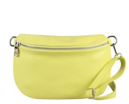 OBC Made in Italy Damen Leder Tasche Gürteltasche Crossbody Hüfttasche Bauchtasche Umhängetasche Cross-Over Bodybag Schultertasche Handytasche (Hellgelb)