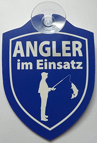vielesguenstig-2013 Schild mit Saugnapf Angler im Einsatz fischen Hobby Auto Windschutzscheibe