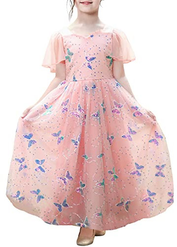 Sunny Fashion Robe Fille Fleur Tulle Rose Sequin Papillon Manches flottantes Partie 7 Ans