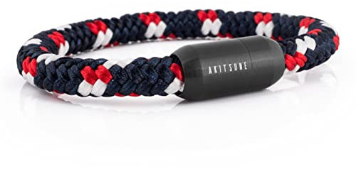 Akitsune Portus Segeltau Armband | Magnetischer Kapselverschluss Armschmuck Damen Anker Herren Maritim - Mattschwarz - Blau-Mehrfarbig 19cm
