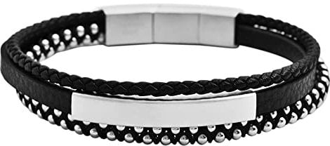 Raptor Unisex-Armband Corey Leder Edelstahl Magnetverschluss 21+1 cm RA50059 (schwarz silberfarbig)