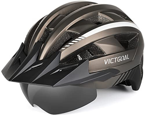 Victgoal Bike Helmet for Men Women with Led Light Detachable Magnetic Goggles Visor Mountain & Road Bicycle Helmets Adjustable Size Adult Cycling Helmets (M: 21.3-22.8 inch (54-58 cm), Ti)