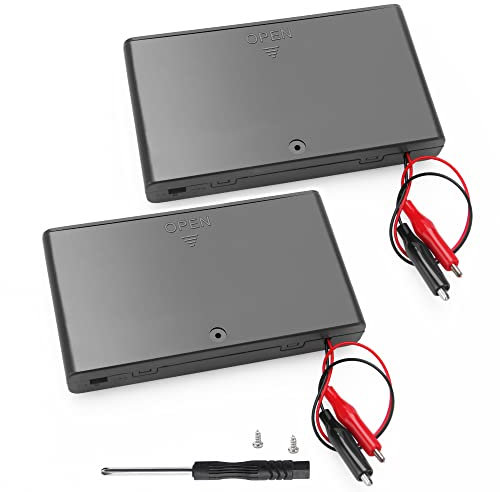 VooGenzek 2 Pieces 12V AA Battery Holder Plastic Battery Storage Box, with ON/Off Switch + Crocodile Clips