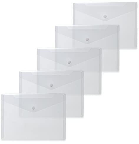 HERMA 20051 Dokumententaschen A5 transparent weiß, 5 Stück, kleine Sichttaschen Umschläge mit Druckknopf, Briefumschläge aus Plastik für Schule, Uni, Büro, Reise