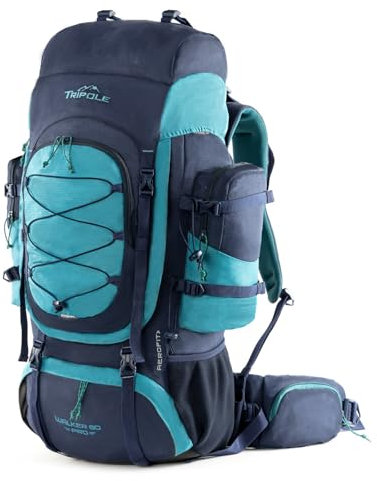 Tripole Walker Pro Rucksack mit internem Rahmen, für Reisen und Trekking, Frontöffnung, Laptop-Hülle, wasserabweisend, Regenschutz, Blau, 80, Antik