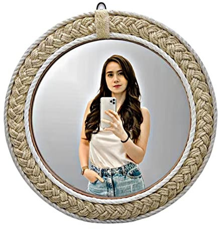 Traditional Handicraft Miroir mural en corde de jute rustique pour salle de bain, salon, chambre à coucher, entrée