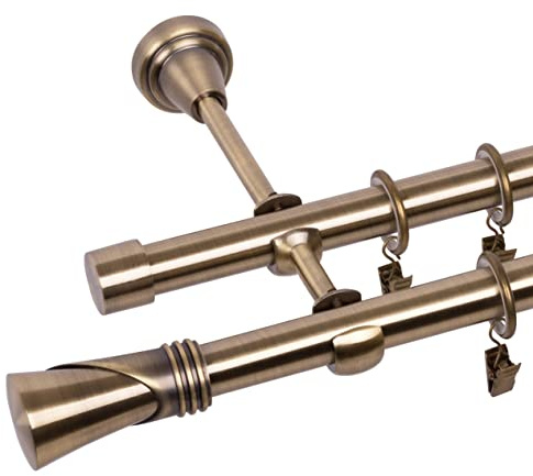 RENA Gardinenstange Vorhangstange 2-läufig - 19 mm - aus Metall - Lautlose Rollen - Komplettset - Antik Gold 360cm |Duncan