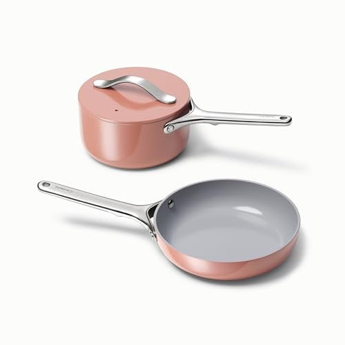 Caraway Mini-Kochgeschirr-Set – Antihaft-Keramik-Bratpfanne (1,05 qt, 20,3 cm) & Soßentopf (1,75 qt) – ungiftig, PTFE- und PFOA-frei – ofenfest und herdagnostisch (Gas, Elektro und Induktion