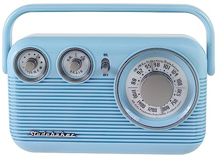 Studebaker Sky Blue Retro Portable AM/FM Radio Kit + 3.5mm Aux Cable