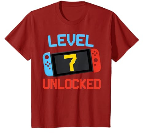 7th Birthday Gifts Boy Girl 7 Years Old Kid Level 7 Unlocked T-Shirt