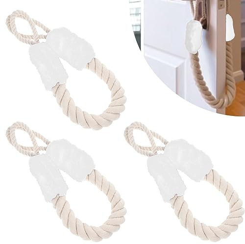 HOMURY Türkordel 3 Stück Set: Türkordeln 60cm lang, Türstopper Klinke, Baumwolle Türstopper für kinder, Fensterstopper Klemmschutz für Türen, für Kinder Sicherheit Fingerschutz und Haustier (Weiß)