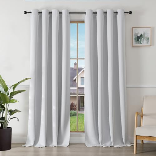 Joydeco Tende Oscuranti per Interni 2 Pezzi L 135 x A 240, Tende Termiche Isolanti con Occhielli per Soggiorno e Camera da Letto Moderne Blackout Curtains, Grigio Bianco