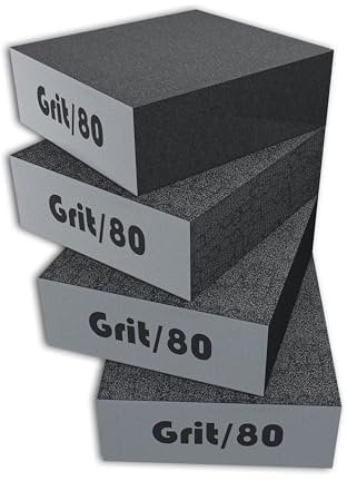 Creavvee 4 Pack Abrasive Sponge, Wet and Dry Dual-use, Sanding Block, Washable and Reusable, Ideal for Wood and Metal Polishing, Grey, 100x70x25mm, Grit Size 80