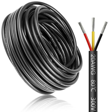 Cavo Elettrico 30 Metri, 20 AWG, 3 x 0,5 mm², 3 Fili, 5 V/12 V/24 V, Alimentazione in Rame Stagnato, Flessibile e Morbido, Bassa Impedenza
