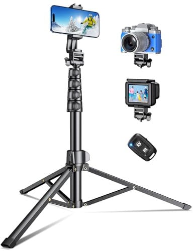 CIRYCASE Treppiede Smartphone, 177cm Estensibile Treppiede Fotocamera Bastone Selfie con Telecomando, Leggero, Portatile e Regolabile Treppiedi, Kit per Foto e Video per Cellulari
