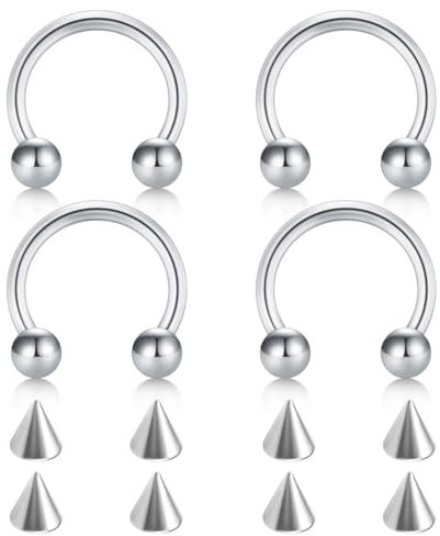 FECTAS Anneaux en Acier Chirurgical pour Septum de Nez Cercle d'oreilles Sourcils Tragus Lèvres Daith Helix Bijoux Piercing pour Femmes Hommes 14g 10mm Argent