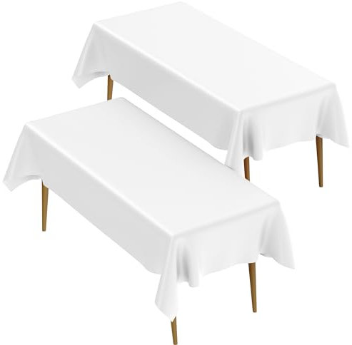Einweg Tischdecke Weiß, 2 Stück 137 * 274cm Kunststoff-Tischdecke Einweg wasserdichte, WeißE Tischdecke, Party Tischdecke, Halloween Party, Geburtstags, Hochzeiten Party Bierzeltgarnitur Tischdecke