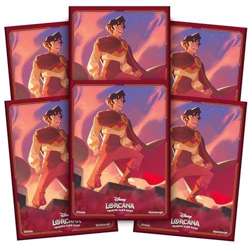 Ravensburger Disney Lorcana TCG: Shimmering Skies Kit Fundas Cartas Aladdin, 65 Fundas Cartas de Tamaño Estándar para Proteger Tus Cartas