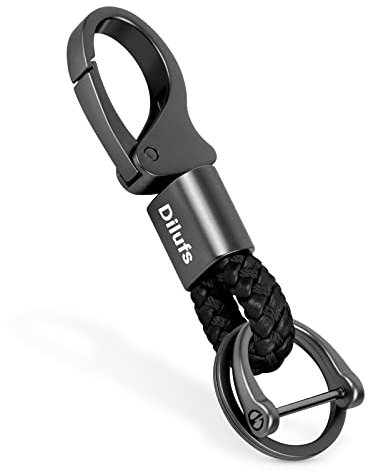 WardWolf D-Clip Karabiner Schlüsselanhänger aus Zinklegierung, Autoschlüsselanhänger mit Upgrade Anti-Verlust, Schlüsselbund mit 2 Ringen, Geschenk für Frau, Mann, Freunde,Schwarz