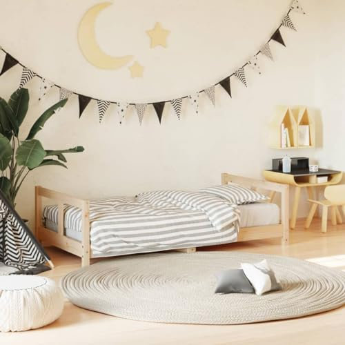 Rantry Kinderbett Holzbett Bett Jugendbett Bettgestell Einzelbett Kinderzimmer Bett Einzelbettgestell Bett mit Lattenrost für Kinderzimmer Schlafzimmer 80x160 cm Massivholz Kiefer