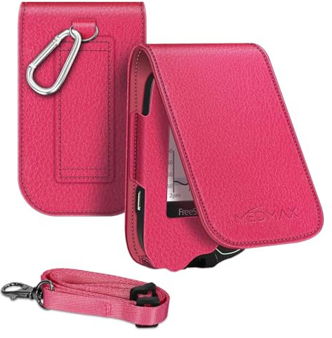 MEDMAX Hülle für Freestyle Libre 3/2 / Libre Reader Blutzuckermessgerät, Hülle mit Neckholder zum Umhängen, Kunstleder Schutzhülle Cover mit Karabinerhaken für Diabetiker, (Rose Rot)