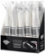 DECORLINE Ménagères 10 pièces - élégante en plastique réutilisables avec serviette pré-roulée avec couverts argentés : 10 fourchettes, 10 couteaux, 10 cuillères, 10 serviettes, 10 ronds en papier