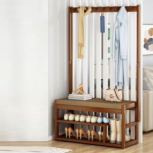 AILZCFX Flurbaum mit Garderobe, 3-in-1-Eingangsbank mit Schuhmachern und Haken, Schuhregalen und gepolsterten Sitzkissen, für Schlafzimmer, Flur