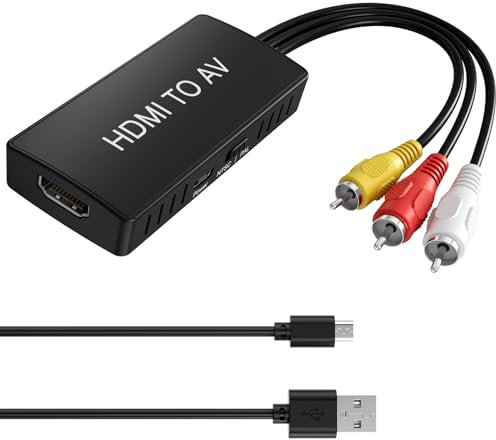 DigitPro Convertisseur HDMI vers RCA, Adaptateur HDMI vers AV, Adaptateur HDMI vers Composite CVBS AV 1080p, Audio vidéo avec câble AV, Compatible PAL/NTSC pour PC, TV, Wii, Xbox, décodeur, VHS