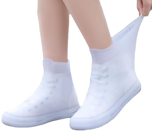 Regenstiefel, wasserdichte Silikon-Schuhüberzüge, wiederverwendbare Regenschuhüberzüge für Männer und Frauen (weiß) (White Mid Calf S (31 to 33 Size))