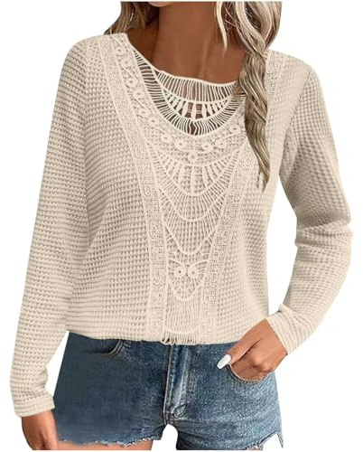 Women's Long Sleeve Tops UK Clearance Elegant Dressy Tunic Tops Waffle Tshirts Plain Loose Casual Sweatshirt for Women UK Crewneck Pullover Tops Lace Blouse Ladies Work Officce Tee Shirts