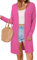 OUGES Strickjacken füR Damen Lang Cardigan Elegante Leicht Strickjacke Herbst Strickjackenpullover mit Taschen Rosenrot L