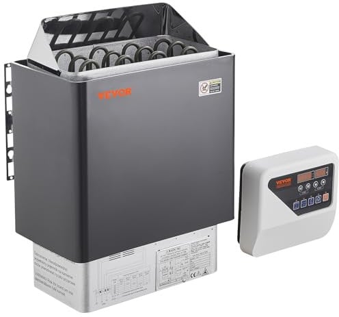 VEVOR Saunaofen, 6 kW, 400 V, 3N tragbarer Saunaofen für drinnen & draußen mit 3-Stunden-Timer, digitaler Regler für 5–9 m³ großes Zuhause, gewerbliche Nutzung in Hotel-Spa-Duschen, max. 110 °C