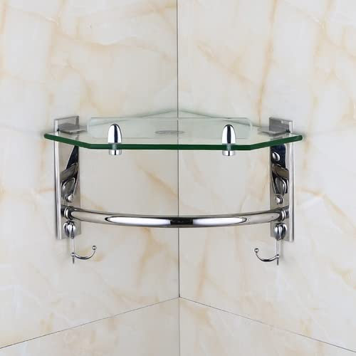 Mxxephemer Étagères de Douche Étagère de Toilette en Acier Inoxydable, étagère Murale en Verre Support Triangulaire de Toilette Mural Étagère d'angle de Salle de Bain Étagère de Salle de Bain Caddy d