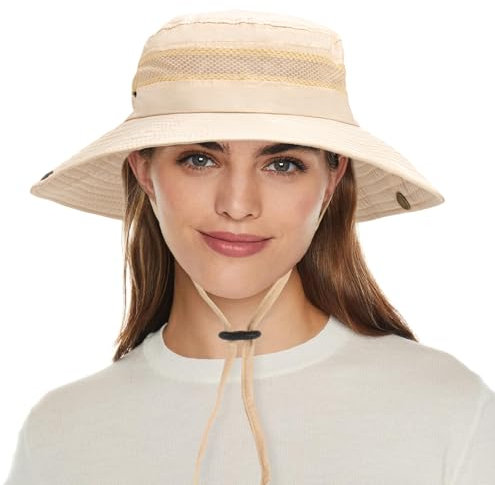 Yikki Safari - Cappello da sole da donna con protezione UV con cappello da sole da donna, design pieghevole e rete traspirante, sottogola regolabile, tesa larga, cappello estivo per campeggio, pesca