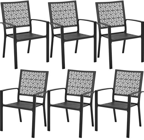Yaheetech 6er-Set Esszimmerstuhl aus Metall Gartenstuhl Outdoor Küchenstuhl Stapelbarer Armlehnstuhl für Außenbereich bis 136 KG Belastbar Gartensessel