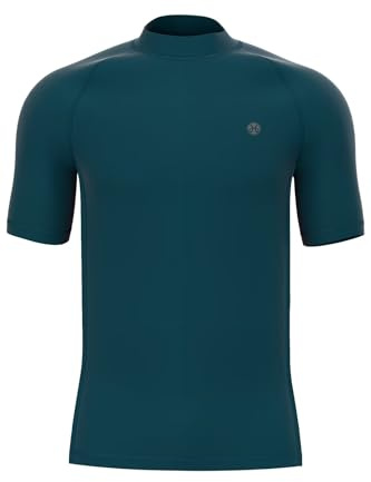 Mens UPF 50+ Rash Vest Rashguards Short Sleeve UV Surfing Shirt Beach Swim T-Shirt Water Sport Wet Top Active Base Layer Snorkeling Diving Sports Breathable Quickdrying Stretchy Flat Seams