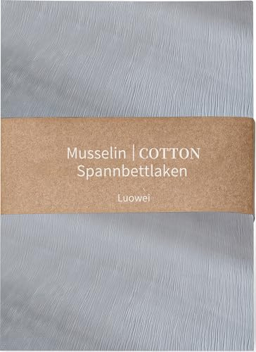 Luowei Muslin Spannbettlaken 90x200cm-100% Baumwolle, Oeko-TEX, Grau | Weiches Atmungsaktives Spannbettlaken, Bettlaken für Sommer & Winter, Boxspringbett Spannbetttuch für Matratzen 25–30 cm