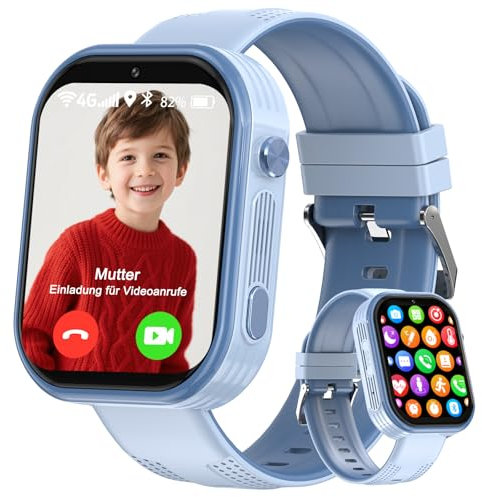 clleylise Smartwatch Kinder mit GPS und Telefon, 4G Kinder Smartwatch, Voice Chat, SOS IP68 Wasserdicht Spiel Wecker Touchscreen, Smart Watch für Jungen Mädchen 4-16 Jahre (Blau-1)