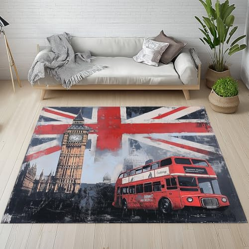 Sshjfeu London Big Ben England Teppich 120 X 160 cm, Retro Bus Teppiche